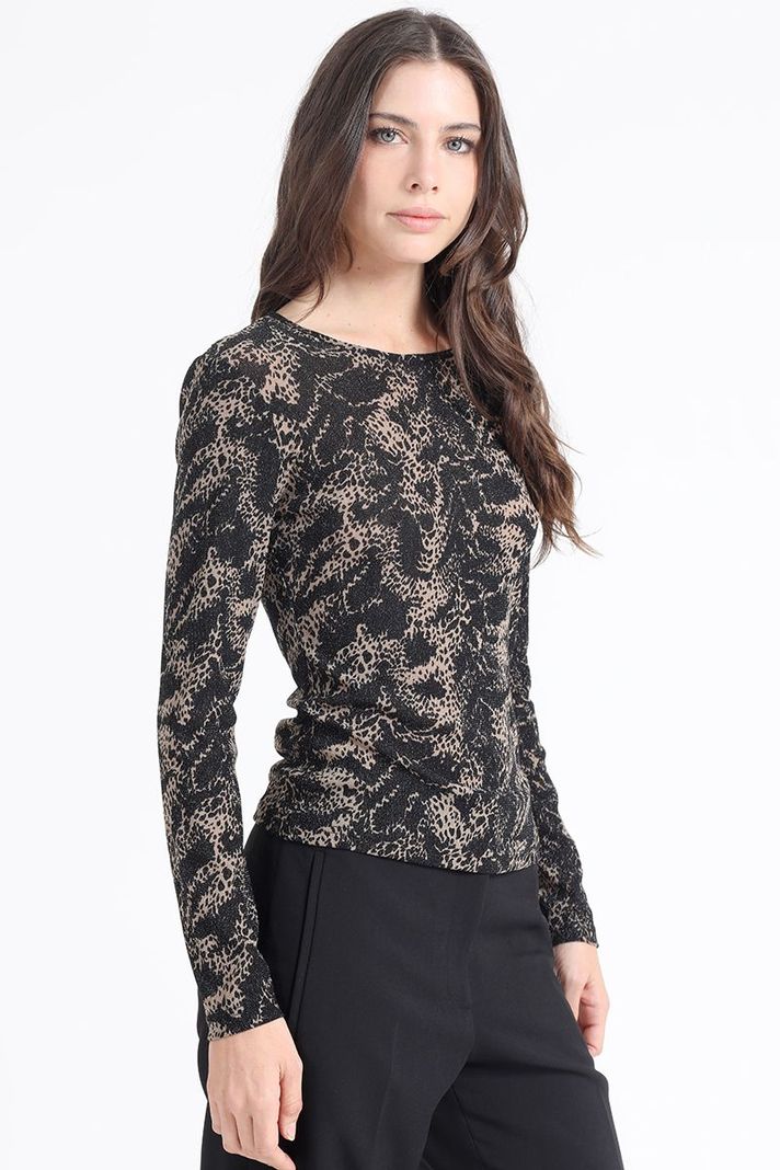 Polera Malla Estampada, Negro Liola-0