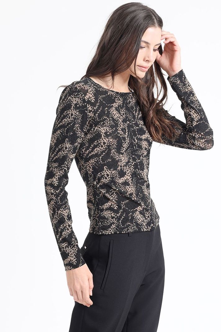 Polera Malla Estampada, Negro Liola-2