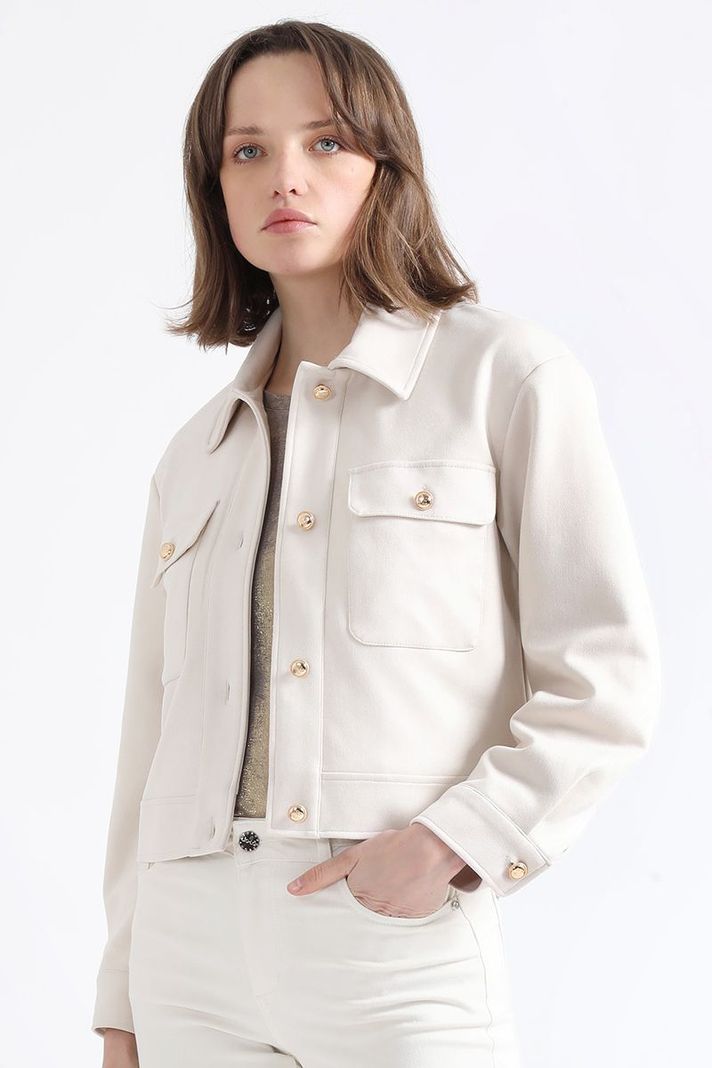 Chaqueta Cargo, Efecto Gamuza, Crudo Liola-0