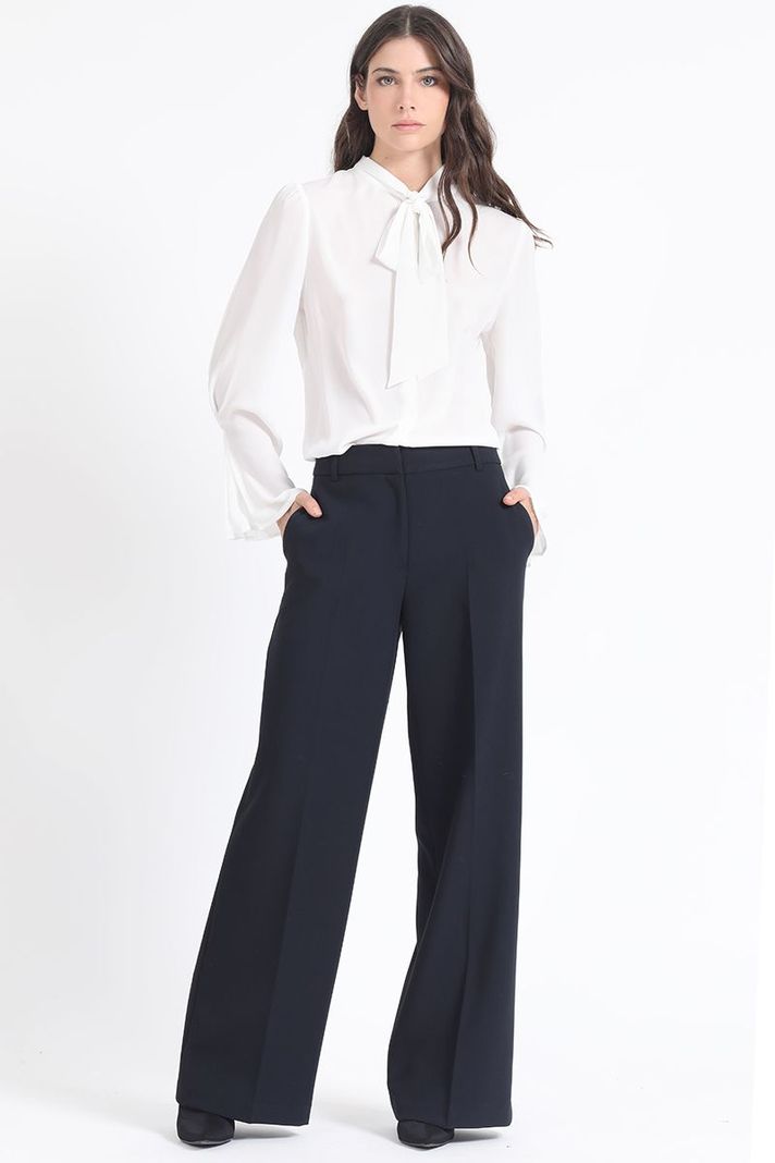 Pantalon Ancho, Tiro Alto, Azul Marino Liola-0