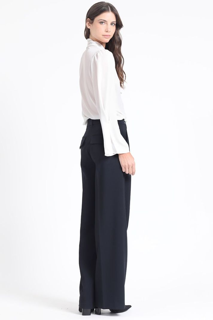 Pantalon Ancho, Tiro Alto, Azul Marino Liola-3