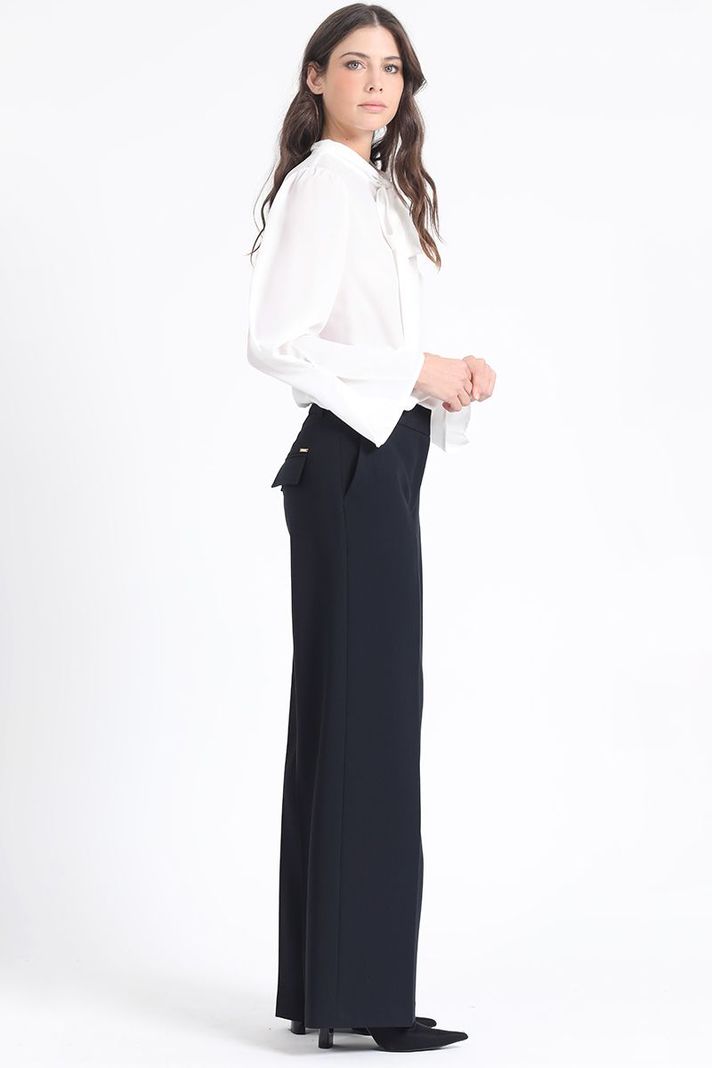 Pantalon Ancho, Tiro Alto, Azul Marino Liola-4