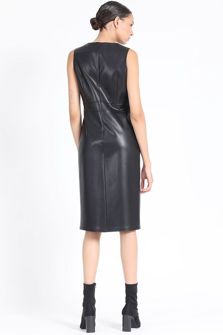 Vestido Midi Entallado Efecto Cuero, Negro Liola-5
