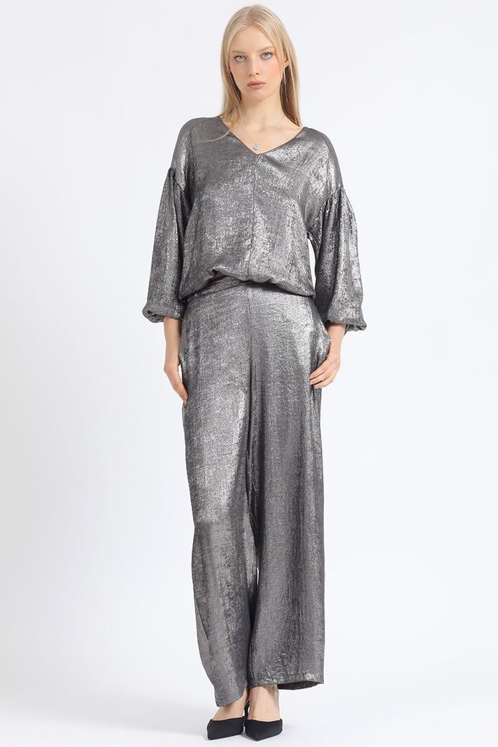 Pantalon Ancho, Folia Metalizada, Gris Liola-1