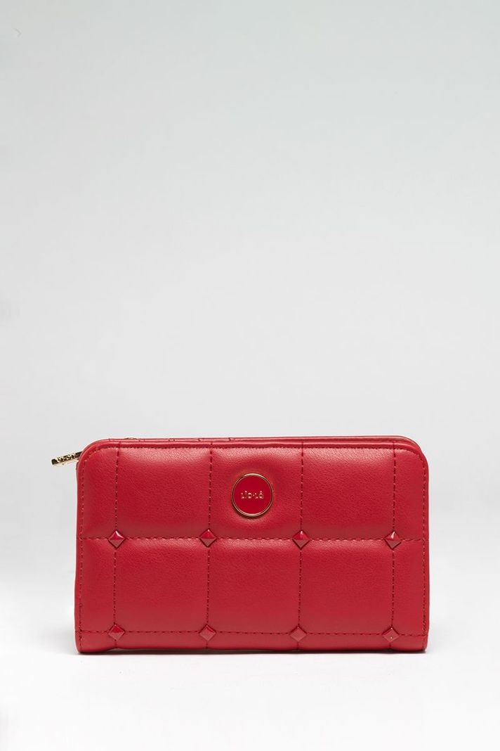 Billetera Efecto Cuero Acolchada Con Tachas, Rojo Liola-0