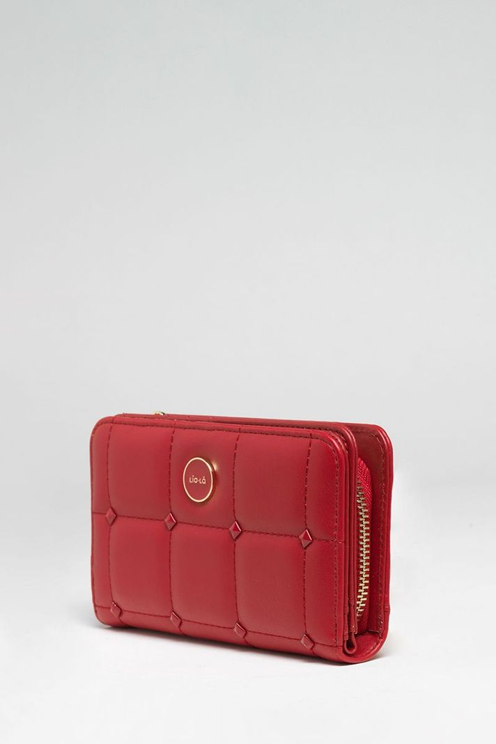 Billetera Efecto Cuero Acolchada Con Tachas, Rojo Liola-1