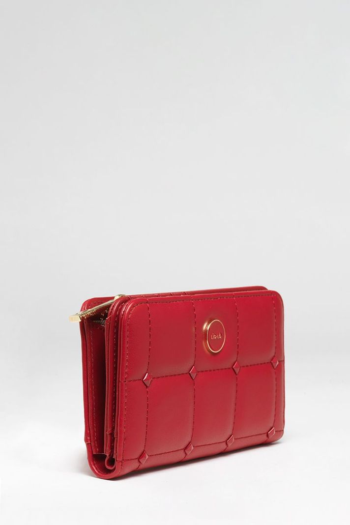 Billetera Efecto Cuero Acolchada Con Tachas, Rojo Liola-2