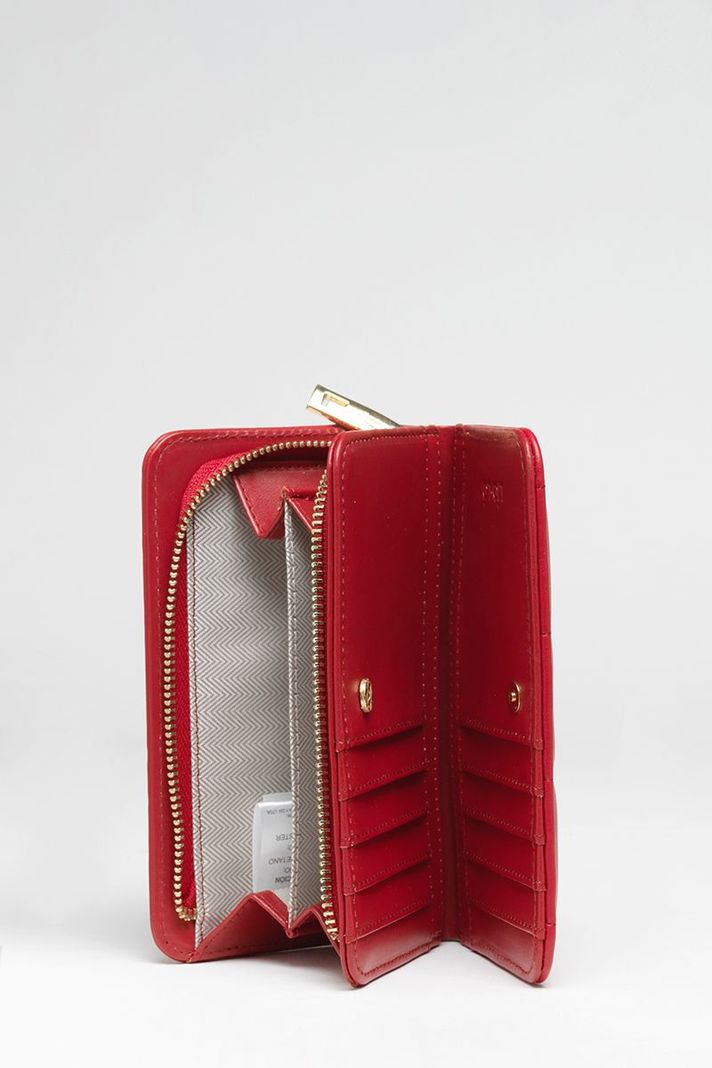 Billetera Efecto Cuero Acolchada Con Tachas, Rojo Liola-3