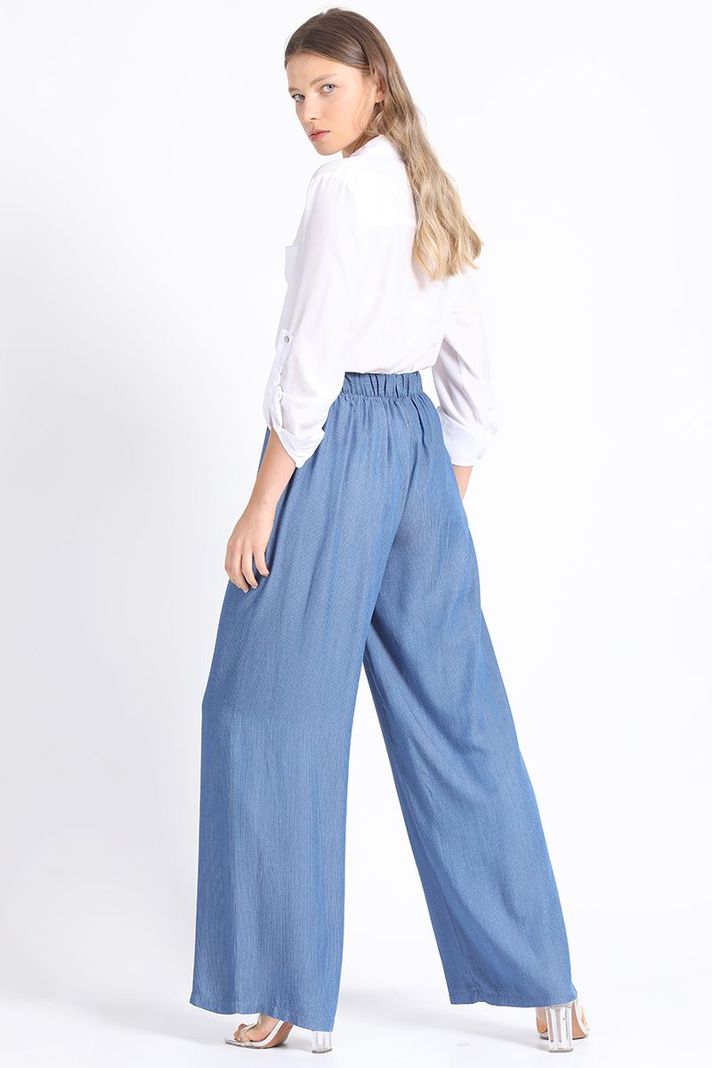 Pantalon Ancho Chambray Listado, Azul Liola-3