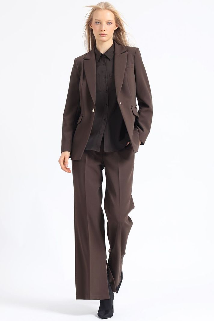 Pantalon Flare Tiro Alto, Abertura, Chocolate Liola-0