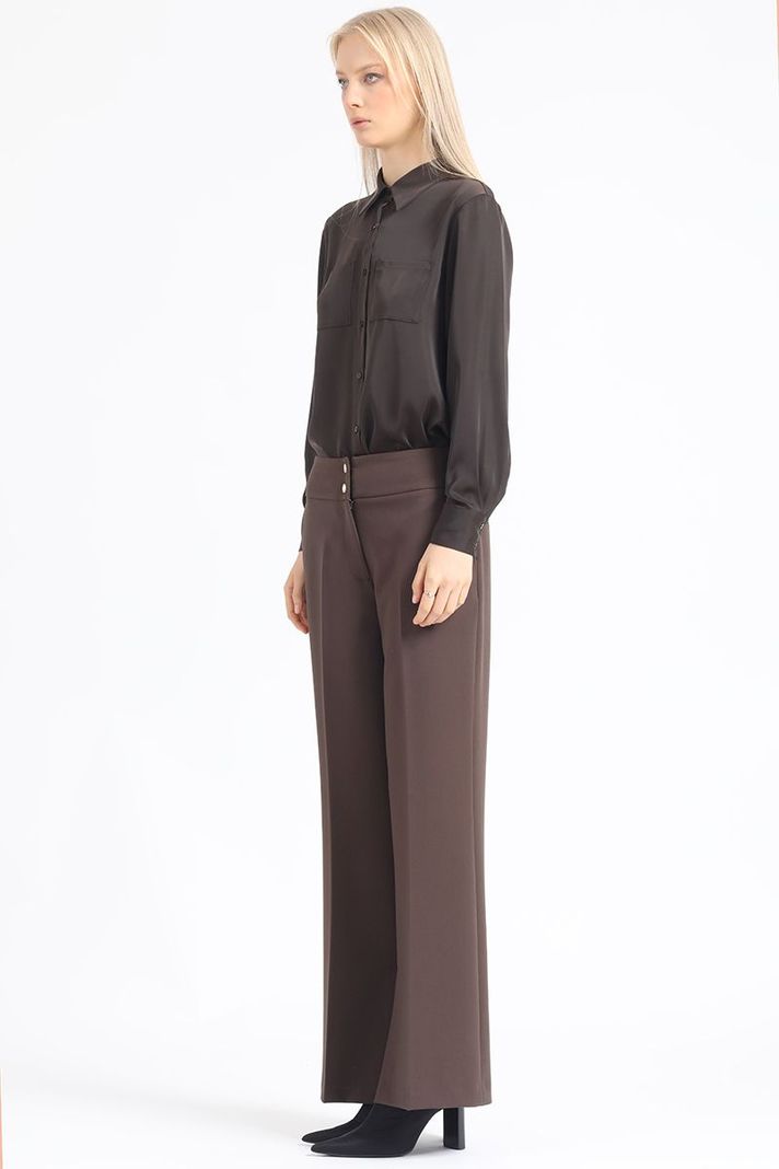 Pantalon Flare Tiro Alto, Abertura, Chocolate Liola-2