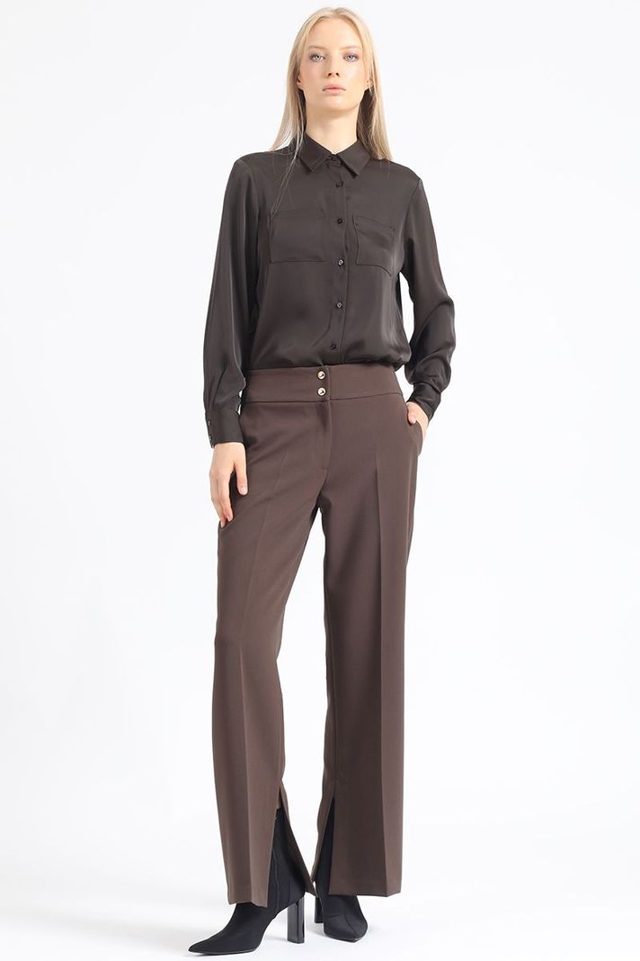 Pantalon Flare Tiro Alto, Abertura, Chocolate Liola-4