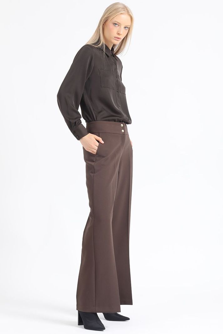 Pantalon Flare Tiro Alto, Abertura, Chocolate Liola-5