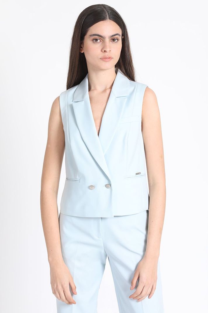 Blazer Crop Cruzado Sin Mangas Celeste Liola-0