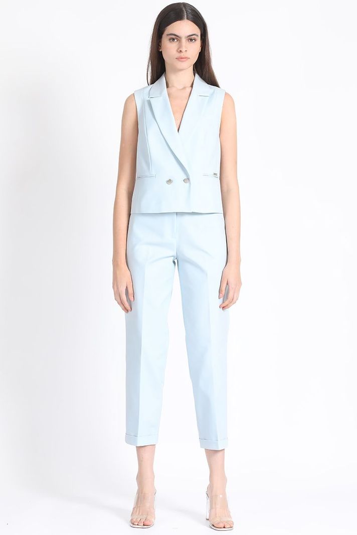 Blazer Crop Cruzado Sin Mangas Celeste Liola-1