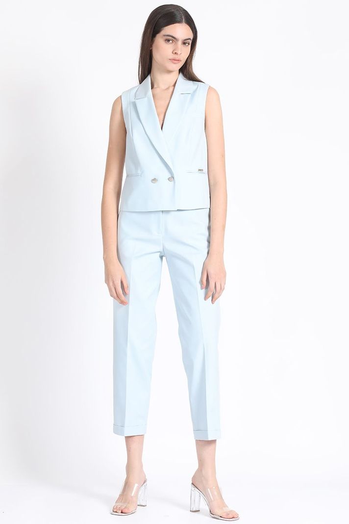 Blazer Crop Cruzado Sin Mangas Celeste Liola-2