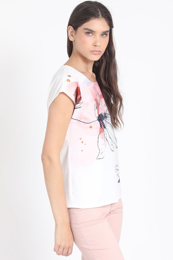 Polera Con Satin, Flor Delineado Y Strass, Crudo Liola-2