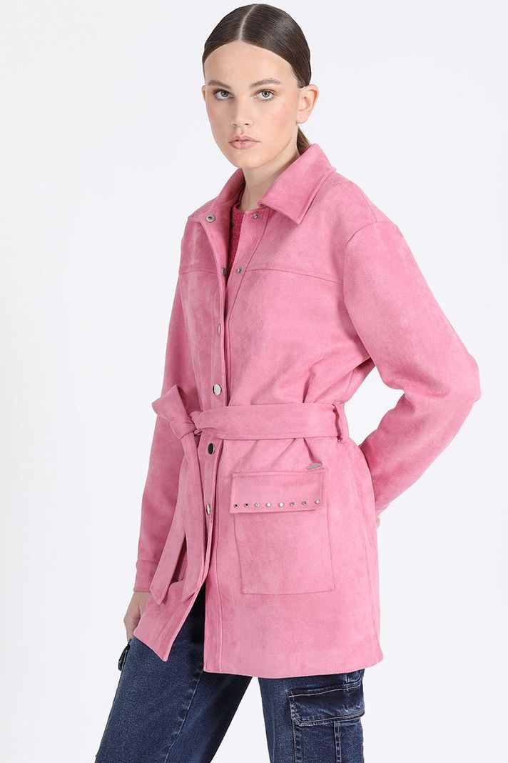 Chaqueta Cargo Efecto Gamuza, Rosa Liola-0