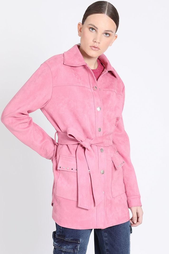 Chaqueta Cargo Efecto Gamuza, Rosa Liola-1