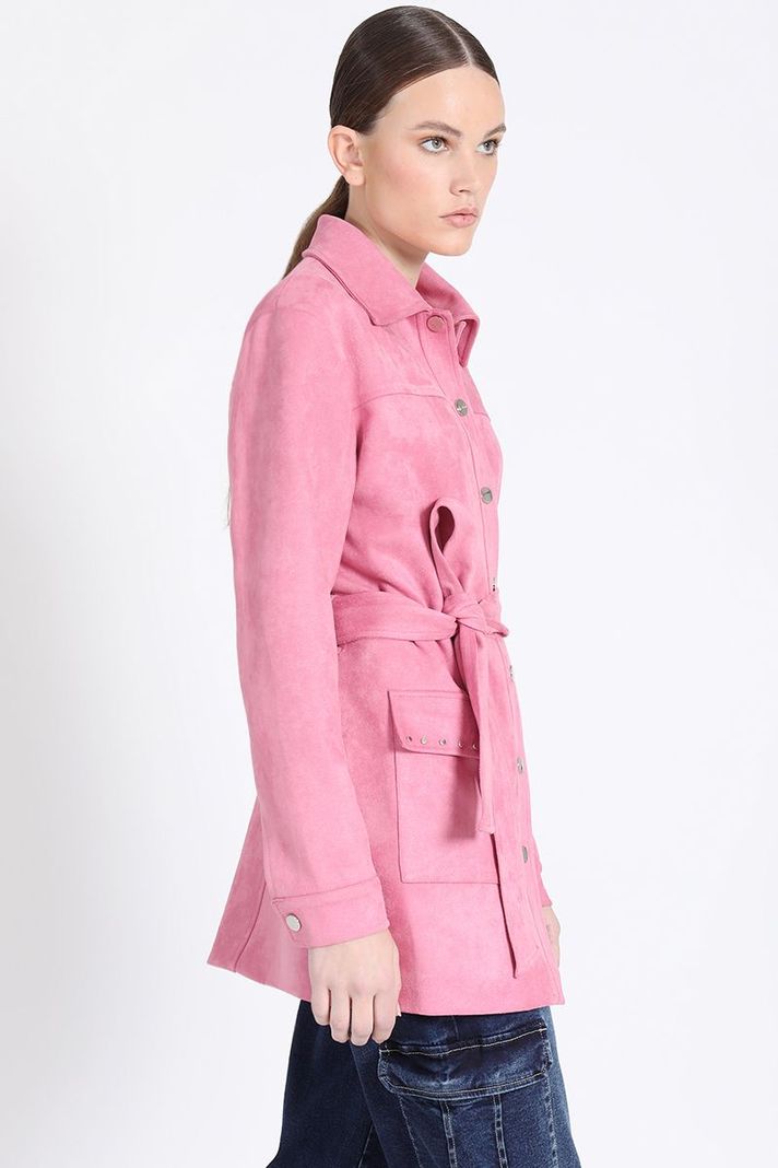 Chaqueta Cargo Efecto Gamuza, Rosa Liola-2