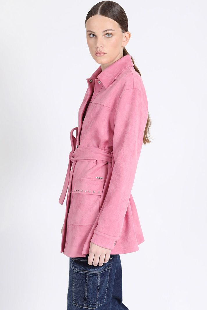 Chaqueta Cargo Efecto Gamuza, Rosa Liola-3
