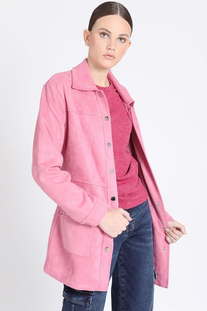 Chaqueta Cargo Efecto Gamuza, Rosa Liola-4