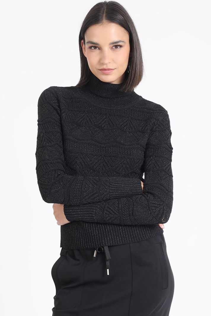 Sweater Tejido Fantasia Con Hilo Metalizado, Negro Liola-0