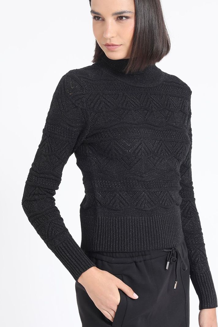Sweater Tejido Fantasia Con Hilo Metalizado, Negro Liola-3