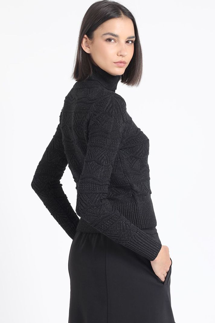 Sweater Tejido Fantasia Con Hilo Metalizado, Negro Liola-4