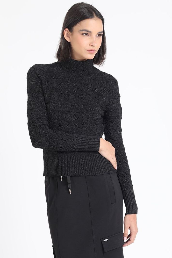 Sweater Tejido Fantasia Con Hilo Metalizado, Negro Liola-5