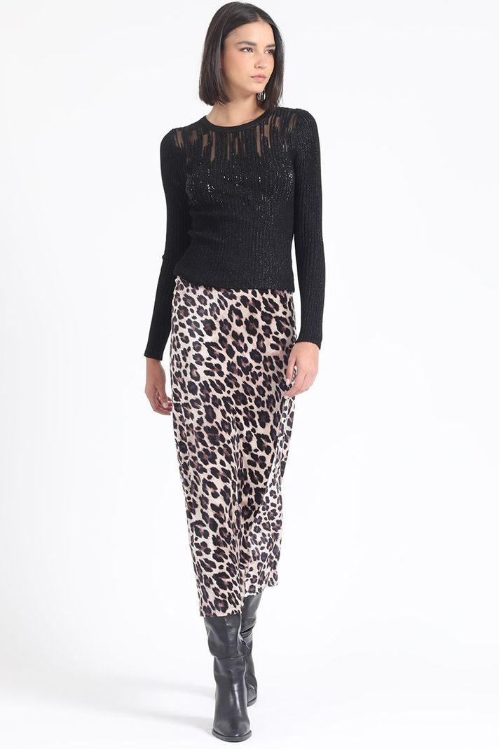 Falda Maxi Estampado Leopardo, Negro Liola-0