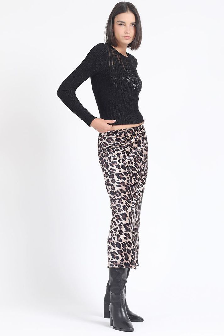 Falda Maxi Estampado Leopardo, Negro Liola-2