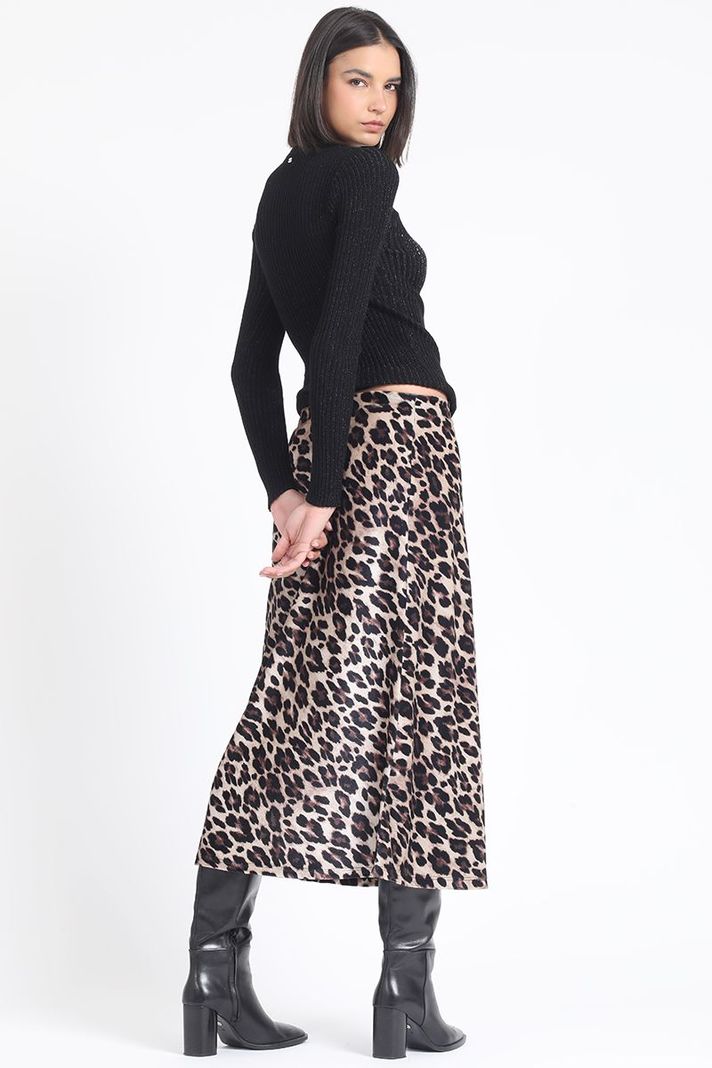 Falda Maxi Estampado Leopardo, Negro Liola-3