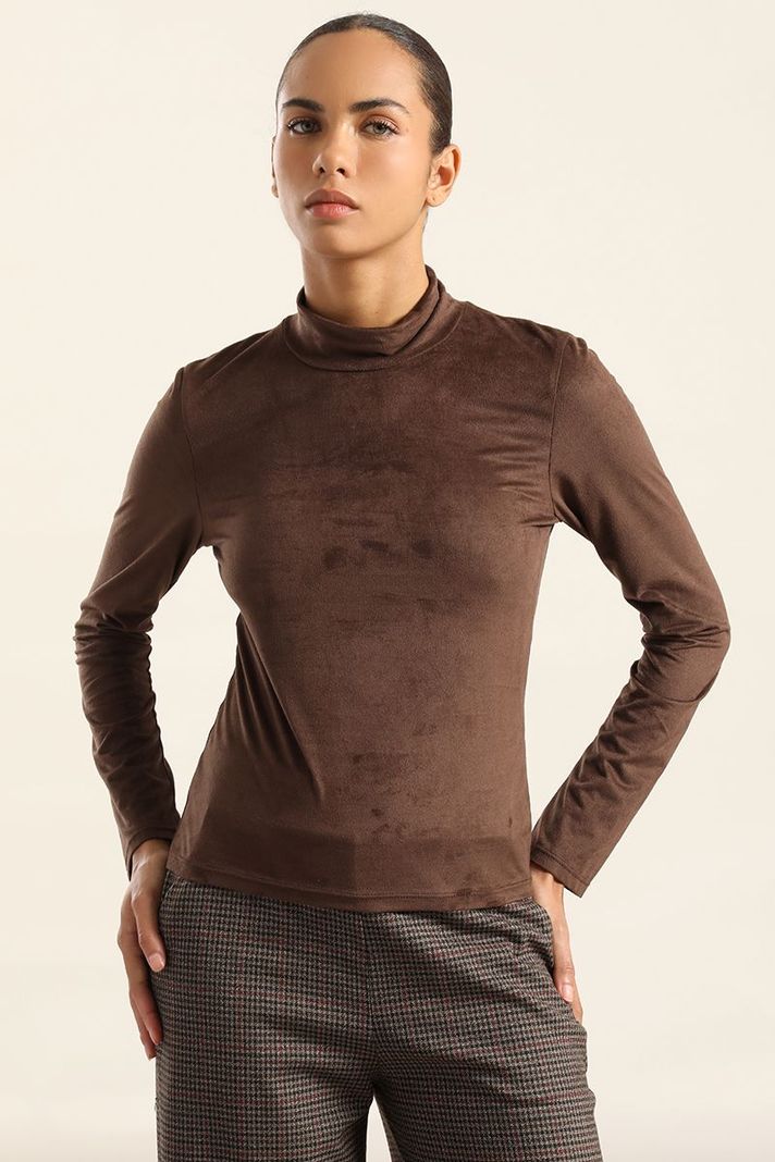 Top basico efecto gamuza, chocolate Liola