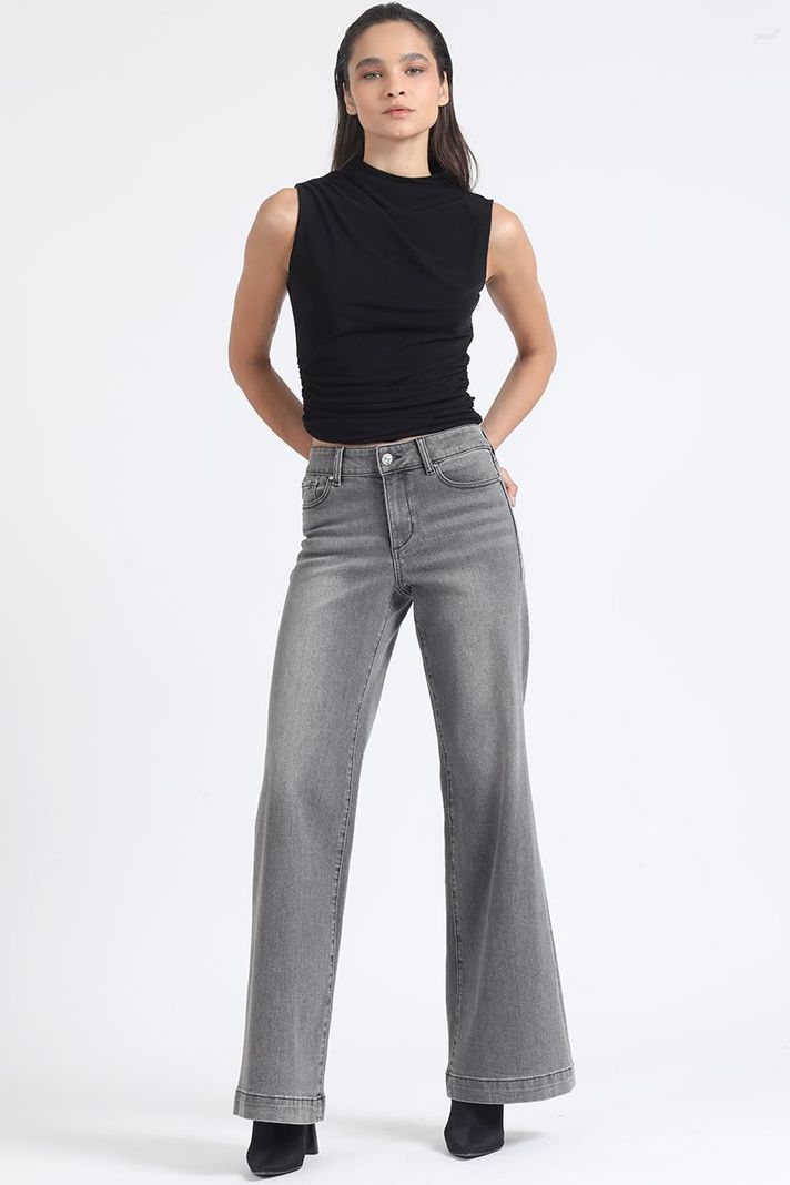 Jeans Palazzo, Tiro Medio, Gris Liola-3