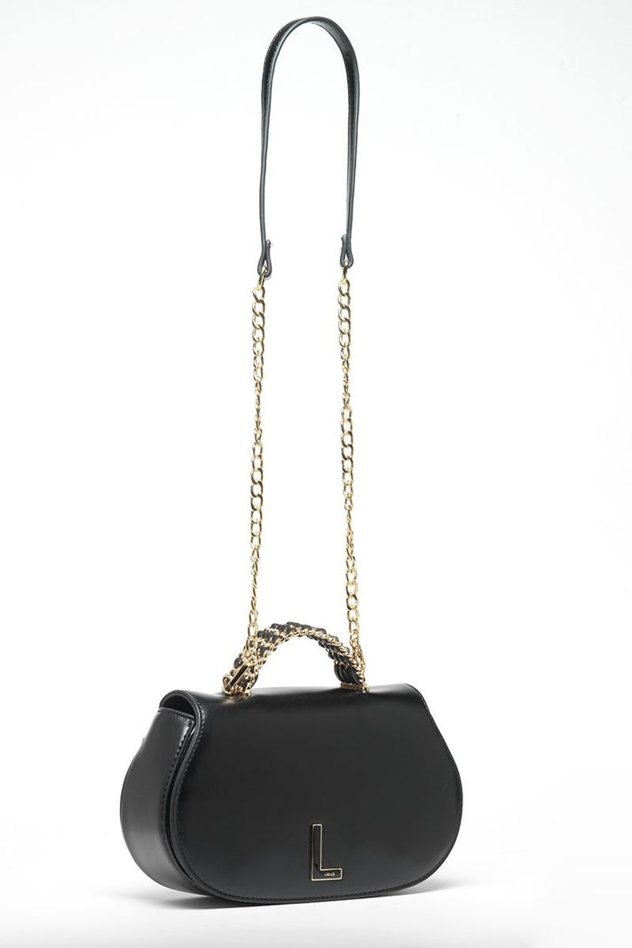 Cartera Efecto Cuero, Asa Metalica, Negro Liola-0