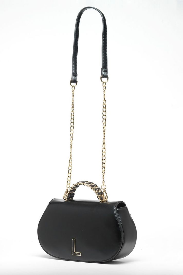 Cartera Efecto Cuero, Asa Metalica, Negro Liola-1