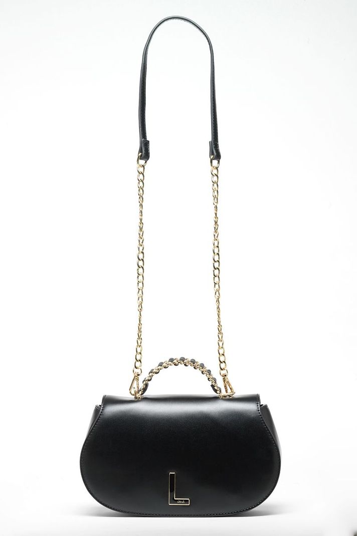 Cartera Efecto Cuero, Asa Metalica, Negro Liola-2