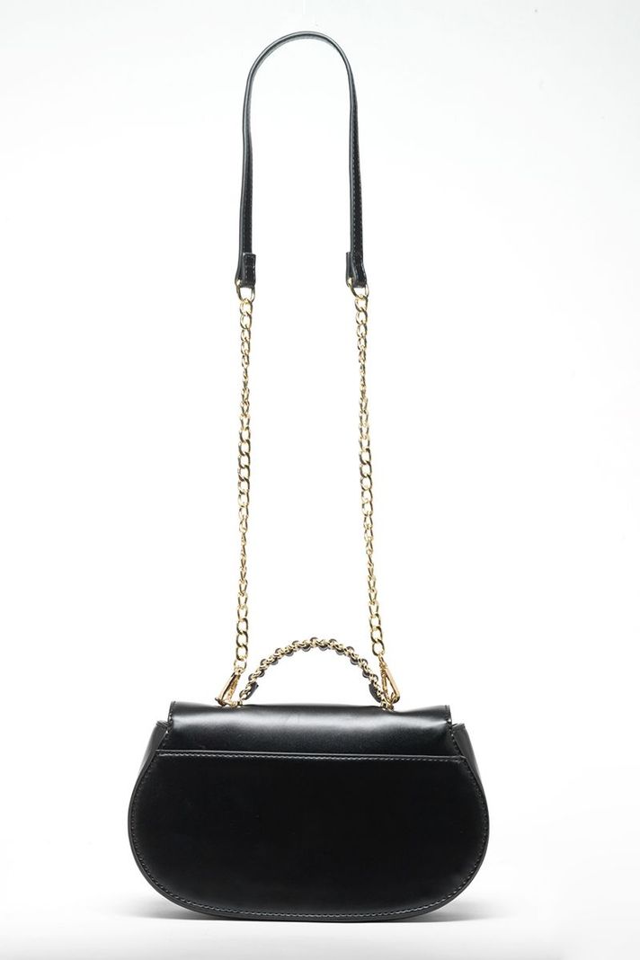 Cartera Efecto Cuero, Asa Metalica, Negro Liola-3
