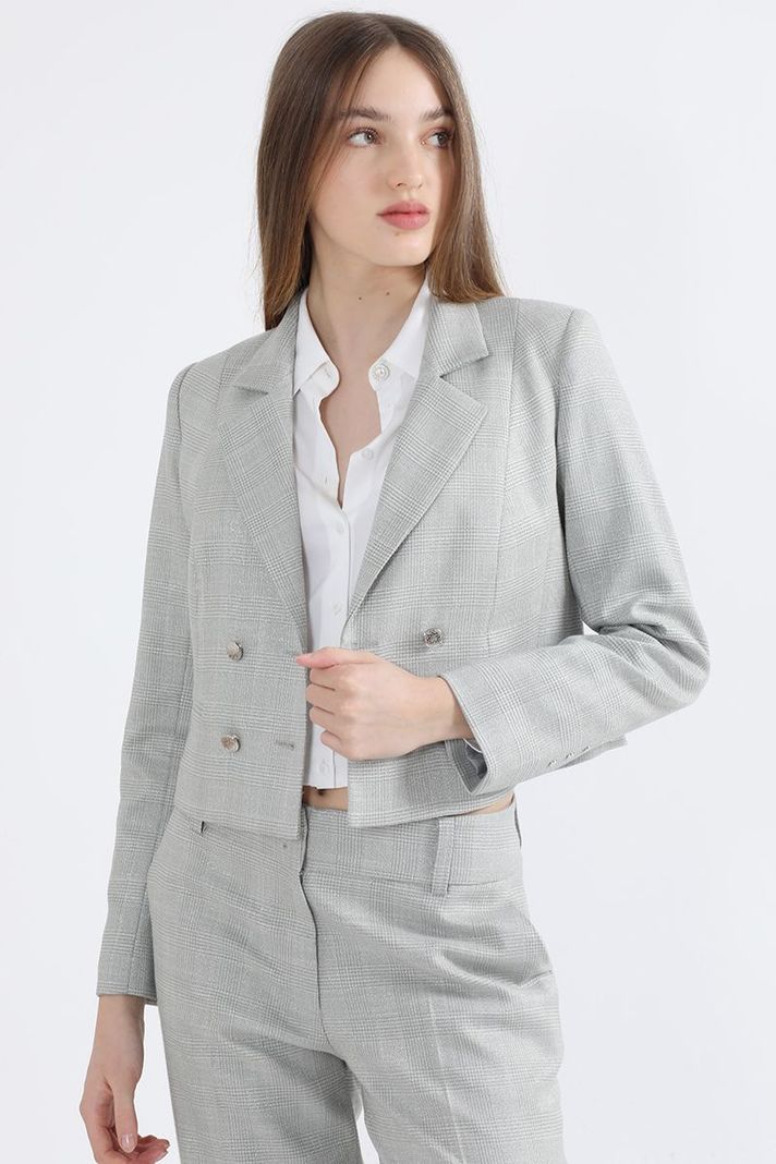 Blazer Cropped Principe De Gales Lurex Verde/Perla Liola-0