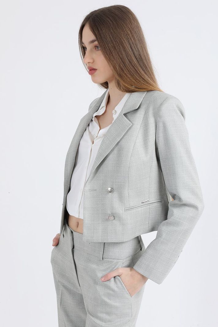 Blazer Cropped Principe De Gales Lurex Verde/Perla Liola-1