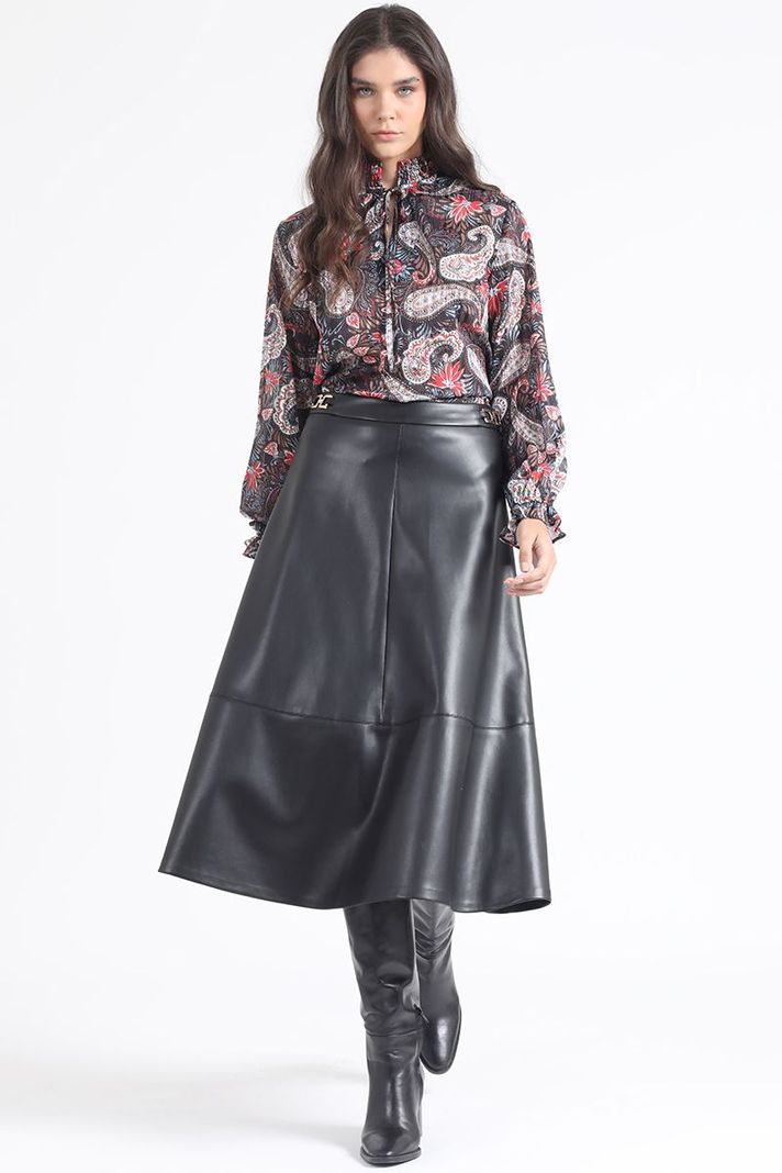 Falda Midi, Efecto Cuero, Negro Liola-0