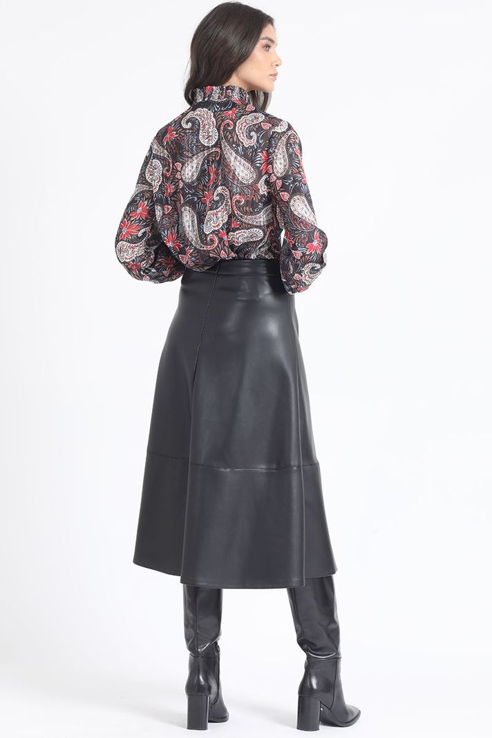 Falda Midi, Efecto Cuero, Negro Liola-5