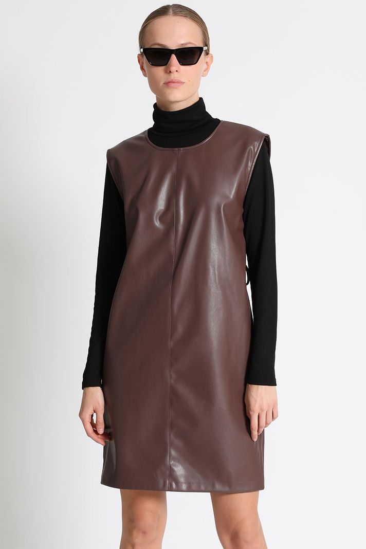 Vestido Efecto Piel Cafe Liola-0
