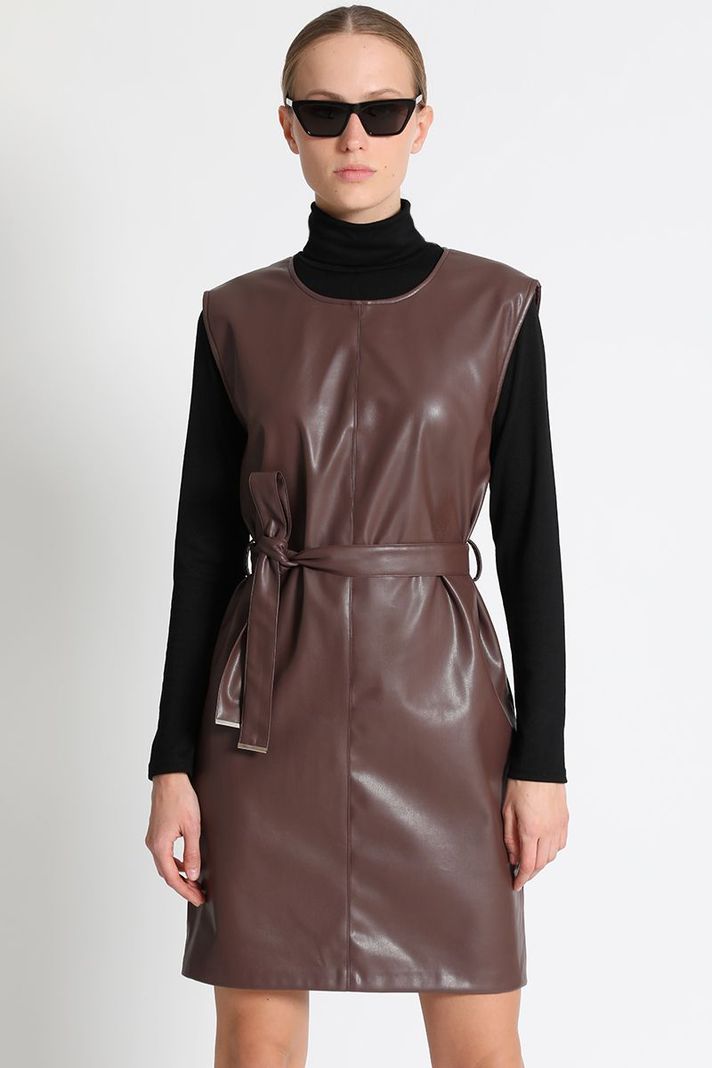 Vestido Efecto Piel Cafe Liola-1