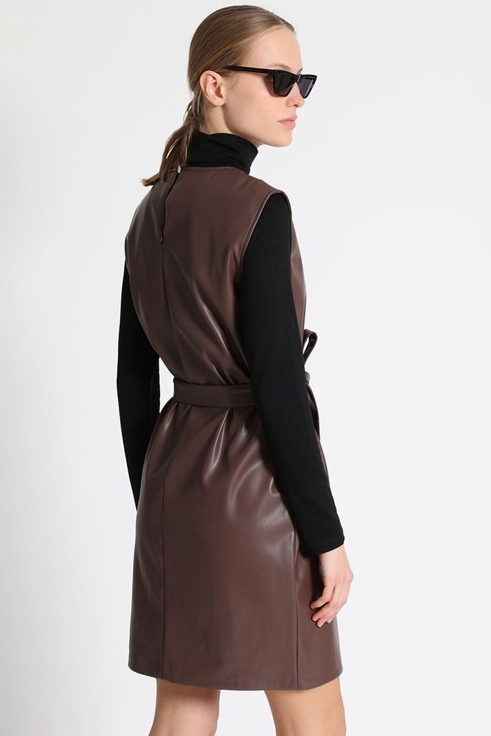 Vestido Efecto Piel Cafe Liola-2