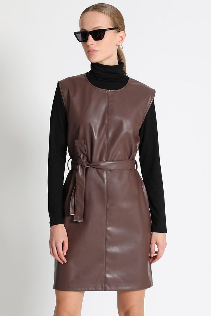 Vestido Efecto Piel Cafe Liola-3