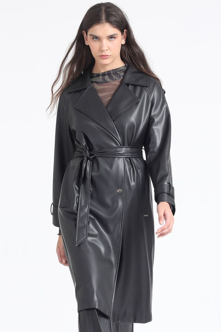 Trench Efecto Cuero, Negro Liola-0