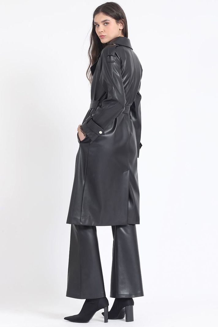 Trench Efecto Cuero, Negro Liola-4