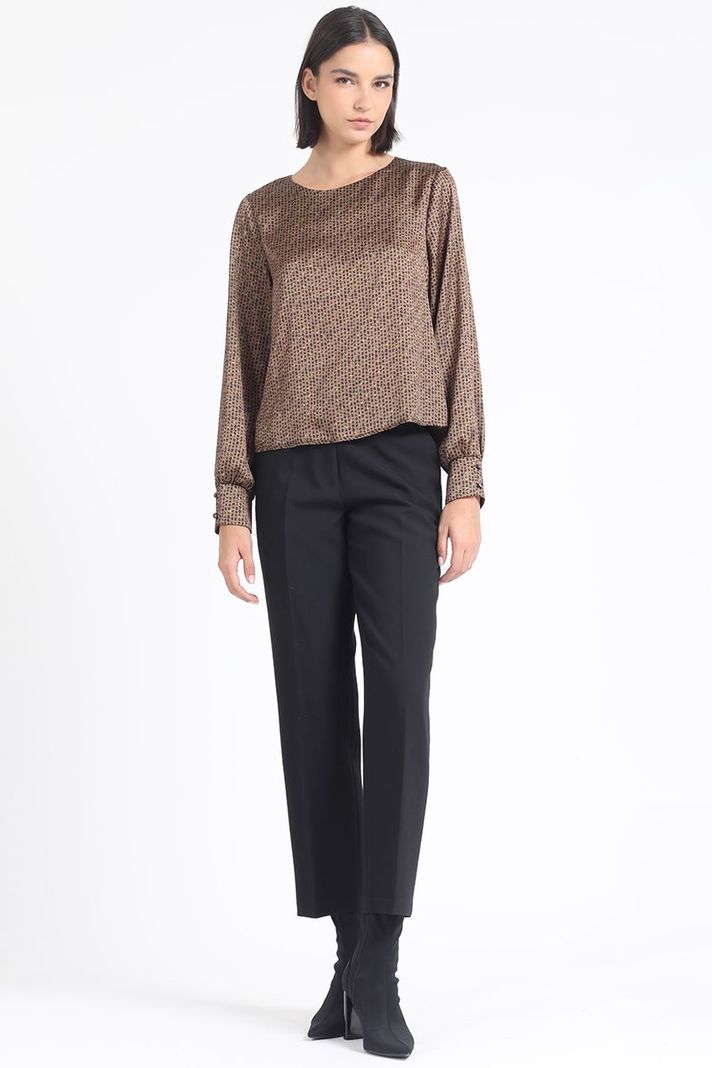 Blusa Satin Estampado Manchas, Cafe Liola-1